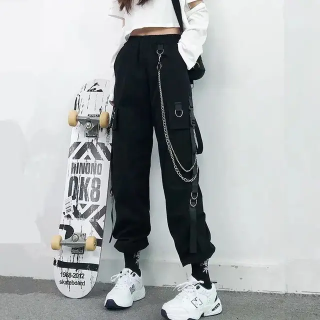 Women Cargo Pants Harem Pants Fashion Punk Pockets Jogger Black - Shop at LoveMi