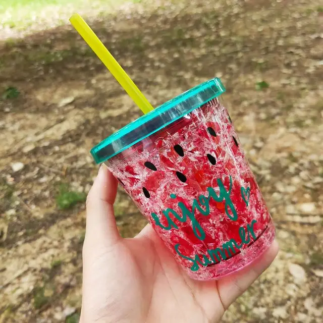 Male And Female Students Korean Cute Girl Heart Ice Cup Anti fall Plastic Straw Water Cup Red - Shop at LoveMi