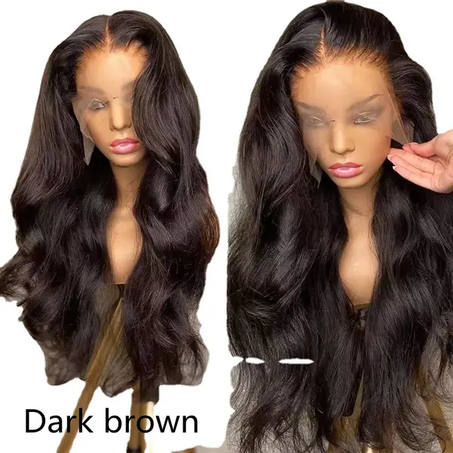 Wig European And American Lace Wigs Chemical Fiber Headgear Front Lace Long Roll Dark Brown - Shop at LoveMi