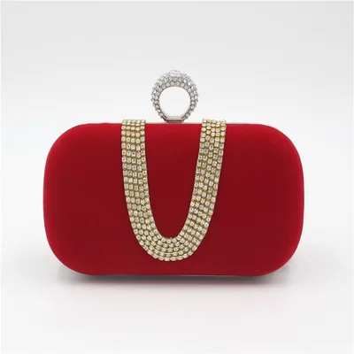 Diamond Evening Bag Velvet Clutch Bridal Dress Bag Ladies Evening Bag Red - Shop at LoveMi