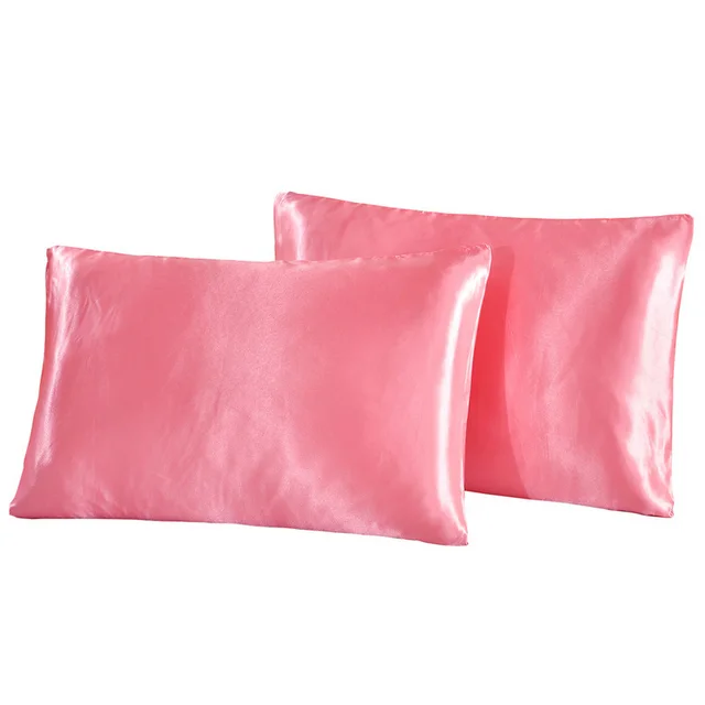 Bedding Pillowcase Pure Color Simple Satin Imitation Silk Pillowcase Pink - Shop at LoveMi
