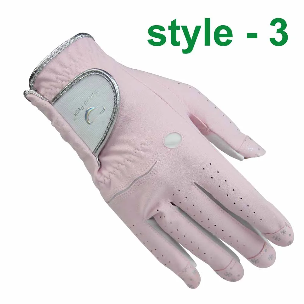 PU Fabric Breathable And Convenient Sun Protection Hands Golf Fingerless Gloves - Pink Silver