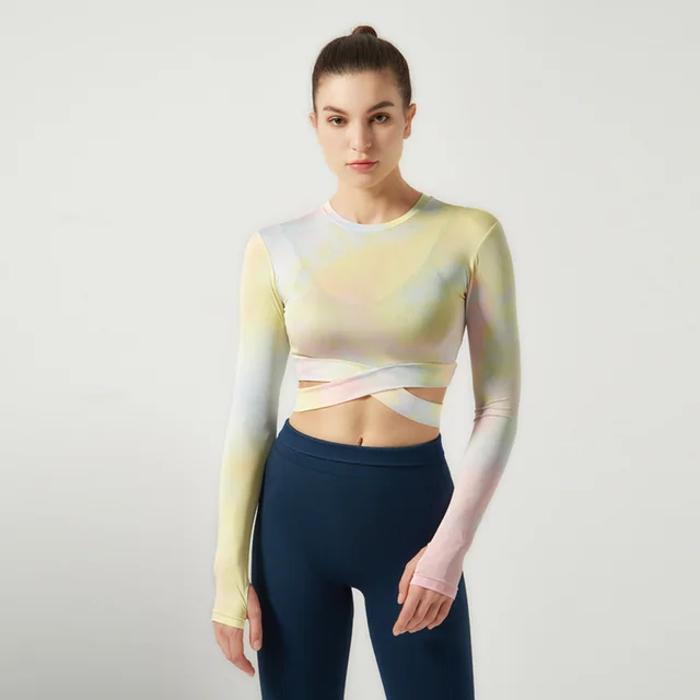 Yoga Pants, Yoga Clothes, Round Neck Sports Tops, Long Sleeves, Running Fitness Yellow - Shop at LoveMi