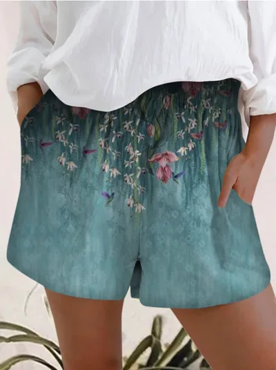 Printed Elastic High Waist Shorts Women B - Shop at LoveMi