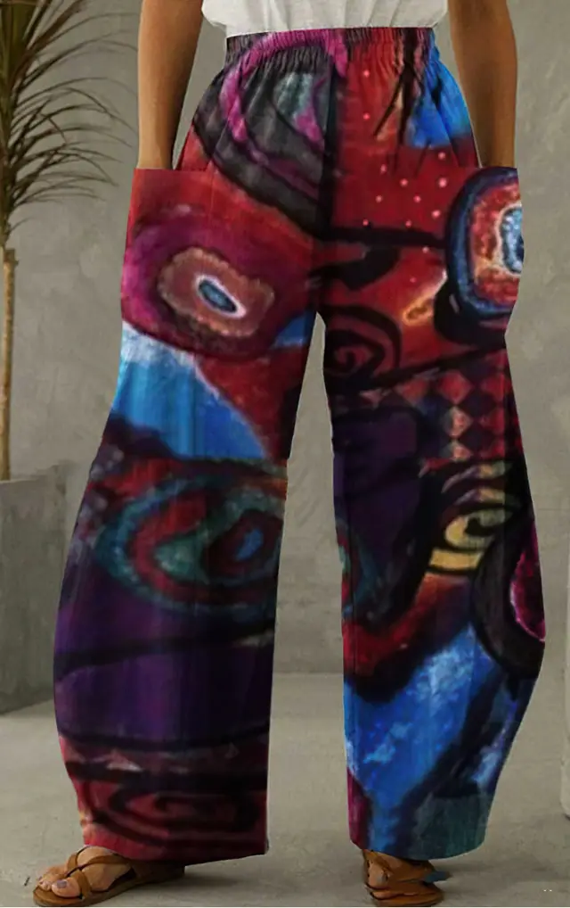 Cotton And Linen Casual Ladies Wide leg Pants Purple - Shop at LoveMi