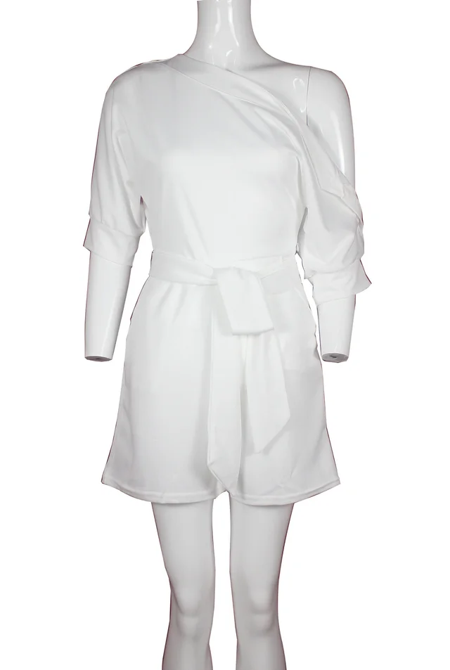Oblique Shoulder Buttoned Jumpsuit White - Shop at LoveMi