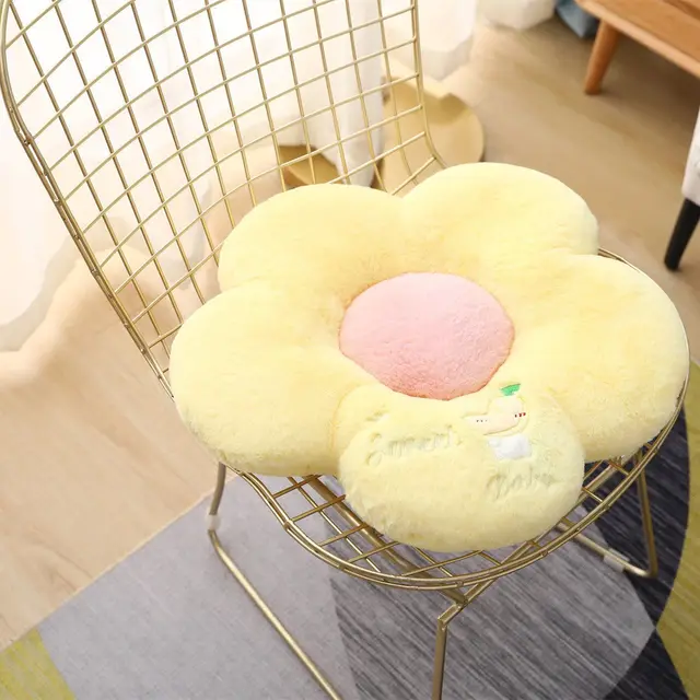 Ins Student Office Flower Cushion Plush Pillow Chair Cushion Bay Window Cushion Flower Tatami Mat Yellow - Shop at LoveMi