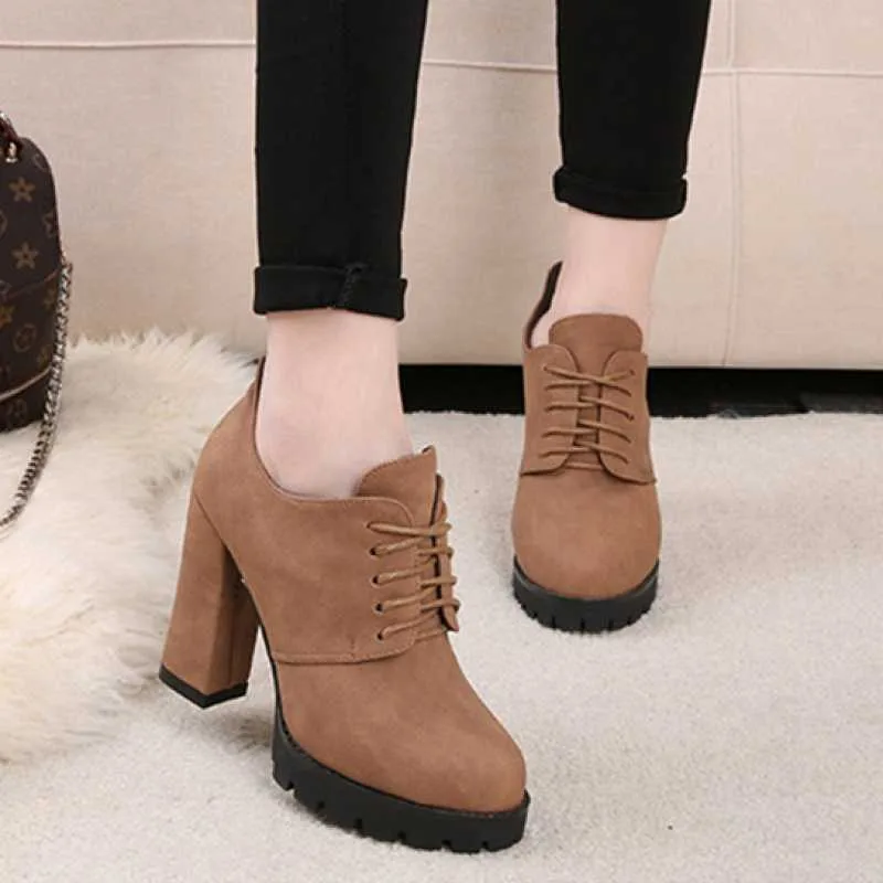 Women's Platform With Thick Heels And High Heels Khaki - Shop at LoveMi