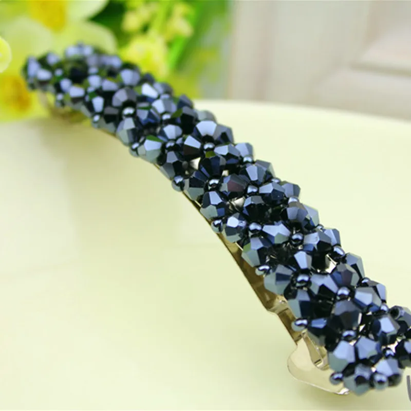 Four Rows Of Crystal Hair Clips, Spring Clips - Navy