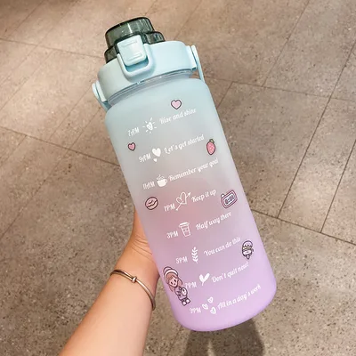 Stickers Water Bottle With Straw 2000ml Cute Portable Scale Bottle 3Style - Shop at LoveMi