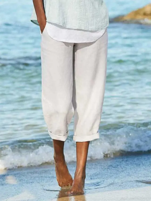 Linen Art All Match Loose Casual Solid Color Plus Size Pants Women White - Shop at LoveMi