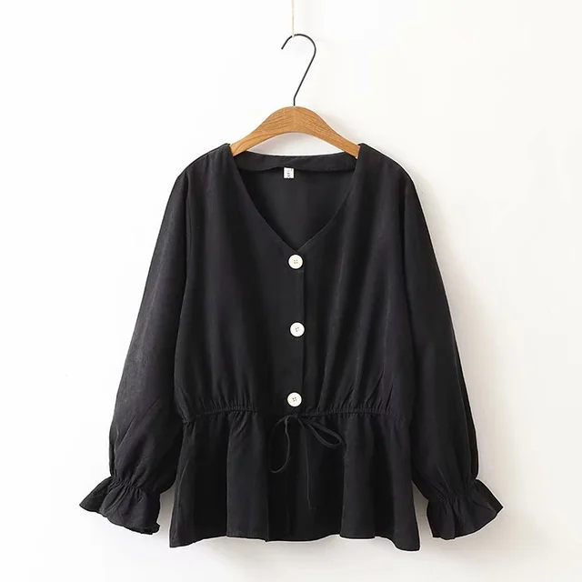Dress Ladies Loose Color Waist Long sleeved Bottoming Shirt Shirt Top Black - Shop at LoveMi