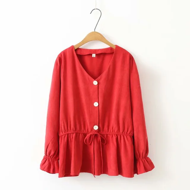 Dress Ladies Loose Color Waist Long sleeved Bottoming Shirt Shirt Top Red - Shop at LoveMi
