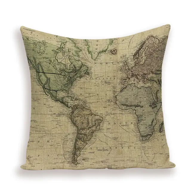 New Retro Toss Pillow Case European World Map Cushion Cover Seat Sofa Covers Morocco Linen House Home Decor Throw Pillows Cases - Shop at LoveMi