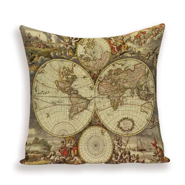 New Retro Toss Pillow Case European World Map Cushion Cover Seat Sofa Covers Morocco Linen House Home Decor Throw Pillows Cases J - Shop at LoveMi
