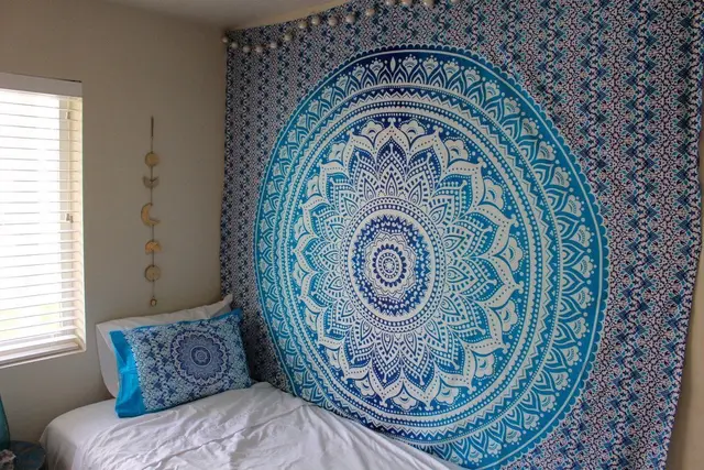 Tapestry Bedroom Hanging Cloth Mandala Flower Digital Printing Home Mural Curtain Blue - Shop at LoveMi