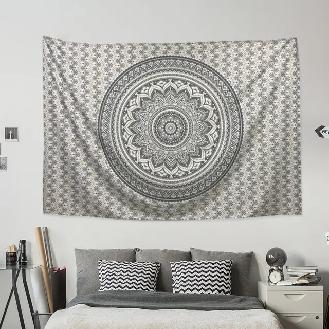Tapestry Bedroom Hanging Cloth Mandala Flower Digital Printing Home Mural Curtain Grey - Shop at LoveMi
