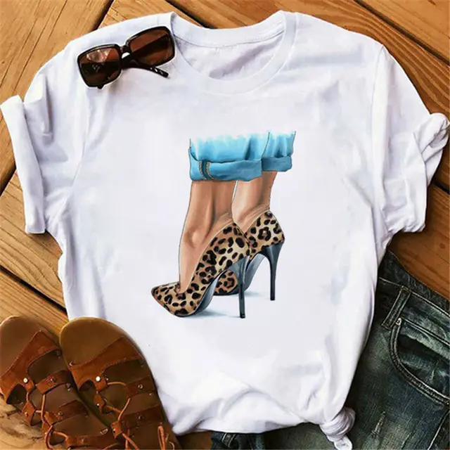 Fashion Girl Print Ladies Short Sleeve Top Black Loose T shirt 2.Style - Shop at LoveMi