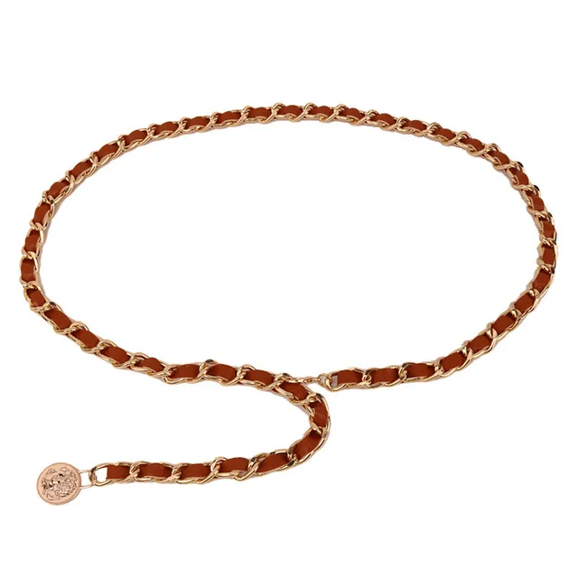 Metal Tassel Fashion Catwalk Waist Chain Fashion Temperament Single Circle Retro Pendant Brown - Shop at LoveMi