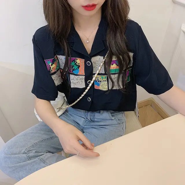 Black Chiffon Shirt Women Short sleeved Summer Dress New Chic Top Design Niche Korean Loose Shirt Black - Shop at LoveMi