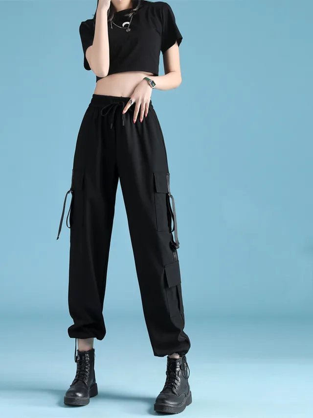 Overalls Summer Women's Loose Black High Waist Thin Quick drying Straight leg Pants Casual Pants Conventional - Shop at LoveMi