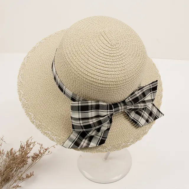 Small Bow Korean Style Wild Sun Hat Straw Hat Beige - Shop at LoveMi