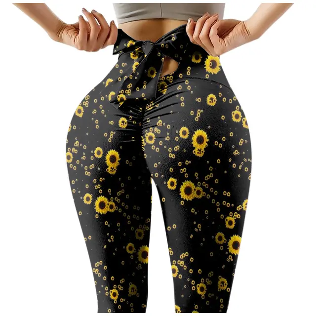 High waist Printed Stretch fitting Sports Fitness Yoga Pants, Outer Hip Pants Yellow - Shop at LoveMi