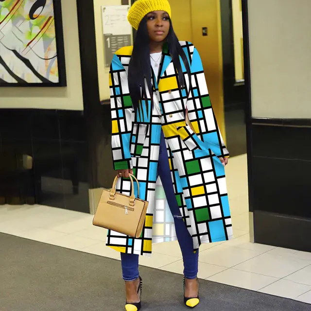 Spring African Women Long Sleeve Printing Plus Sie Long Shirt Dress S 5XL Bluegreenyellow - Shop at LoveMi