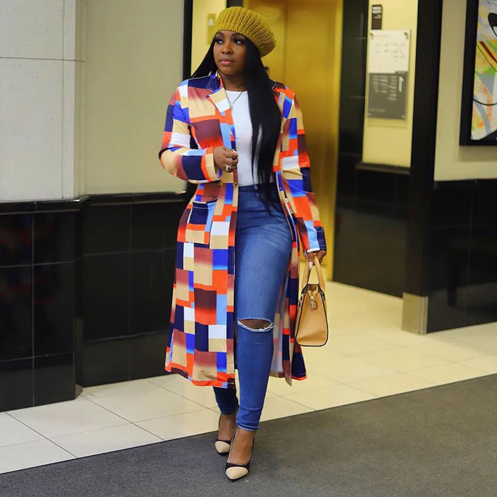 Spring African Women Long Sleeve Printing Plus Sie Long Shirt Dress S 5XL Colourful 5Xl - Shop at LoveMi