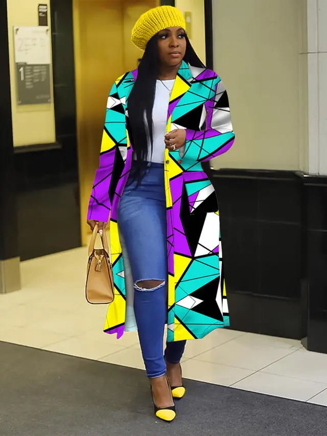 Spring African Women Long Sleeve Printing Plus Sie Long Shirt Dress S 5XL Yellow Purple Black - Shop at LoveMi