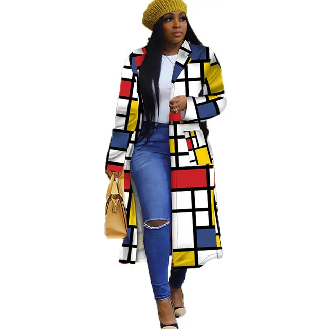 Spring African Women Long Sleeve Printing Plus Sie Long Shirt Dress S 5XL Yellow Red Blue - Shop at LoveMi