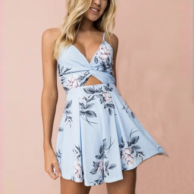 New Women's Sling Bow Halter Printed Jumpsuit Light Grey - Shop at LoveMi