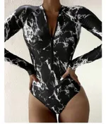 Floral Print Long Sleeve Zip Surfing Suit Zipper One-Piece Swimsuit - Floral - View 1