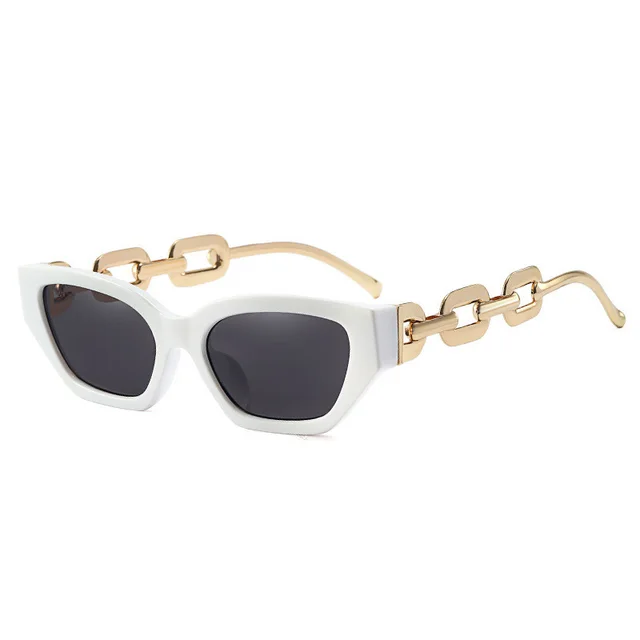 Small Frame Personalized Chain Temples Sunshade Sunglasses Whitefull Gray - Shop at LoveMi