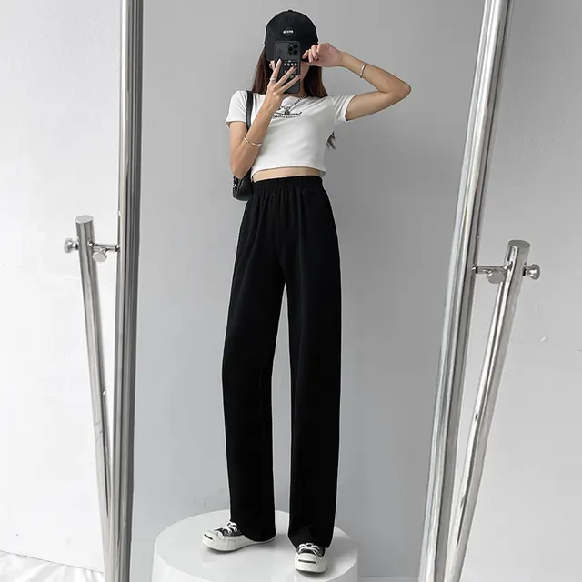 Loose Casual Straight leg All match Pant Black Lengthened - Shop at LoveMi