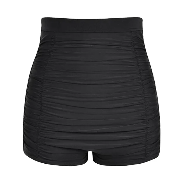 Women's Swimming Trunks Solid Color High Waist Folds Boxer Conservative Hot Spring Black - Shop at LoveMi