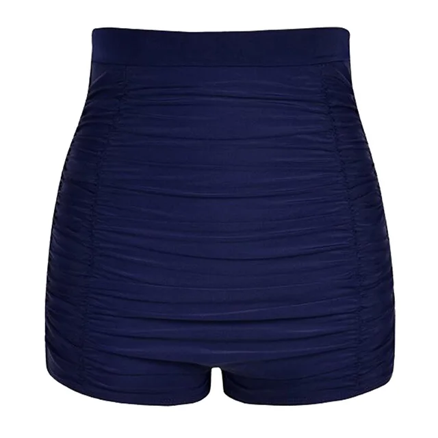 Women's Swimming Trunks Solid Color High Waist Folds Boxer Conservative Hot Spring Blue - Shop at LoveMi