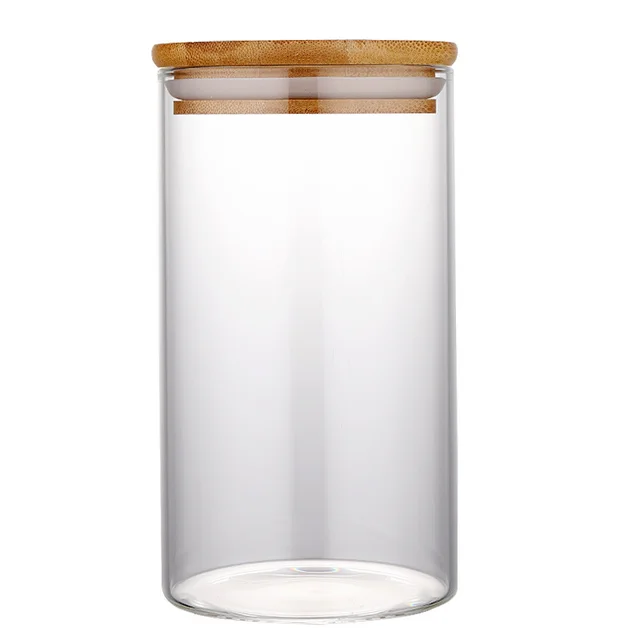 Kitchen Jar For Food Storage Round High Borosilicate Food Glass Jars with Bamboo Lid Transparent - Shop at LoveMi