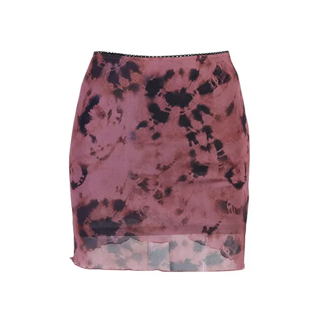 Printed Net Yarn Short Skirt Temperament Sexy Nightclub Skirt Women Wine Red - Shop at LoveMi
