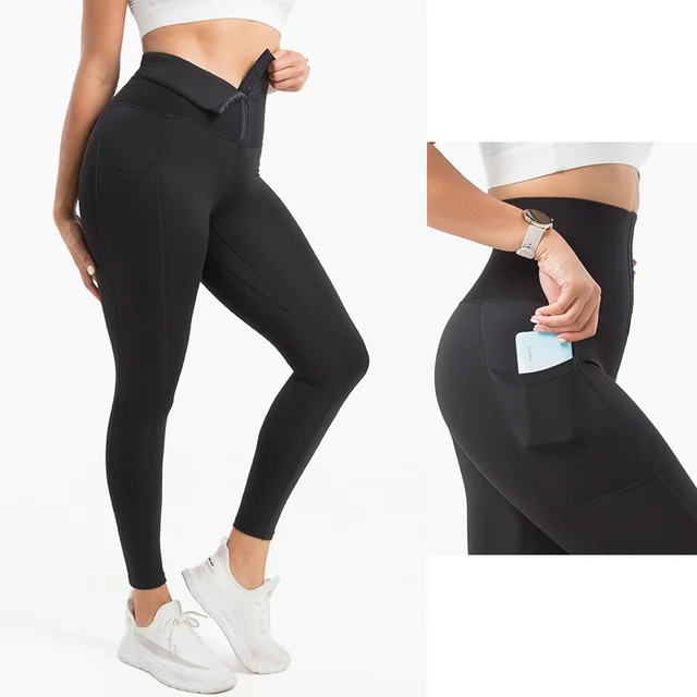 Breasted Yoga Pants Pockets Large Size Abdomen Pants Sports Tight Yoga Body Shaper Pants Black - Shop at LoveMi