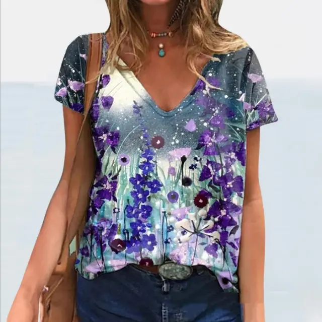 New Sexy Short sleeved V neck Digital Printing Butterfly T shirt Figure4 - Shop at LoveMi