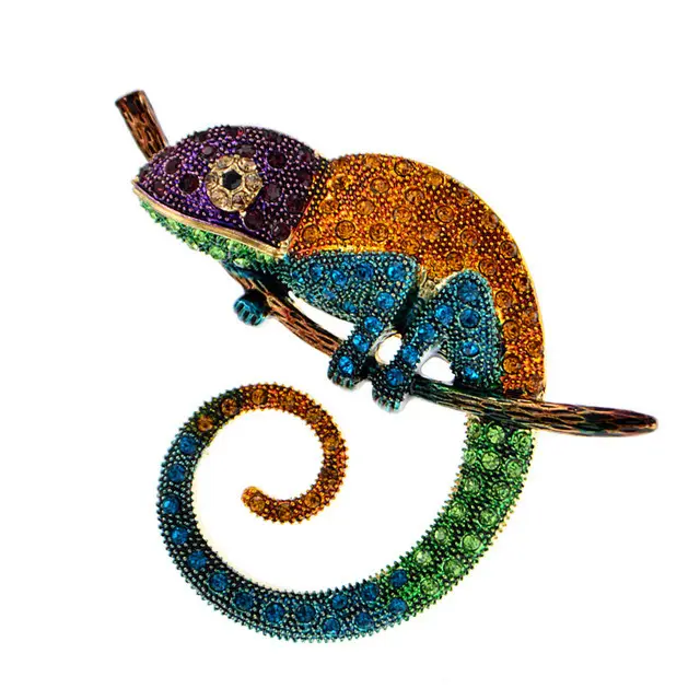 Fashionable Diamond studded Oil Drop Color Chameleon Brooch Purple Yellow - Shop at LoveMi