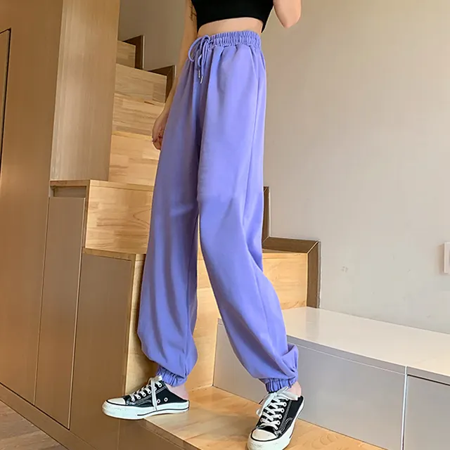 Loose Dancing Sweatpants With Ripped Feet Purple - Shop at LoveMi