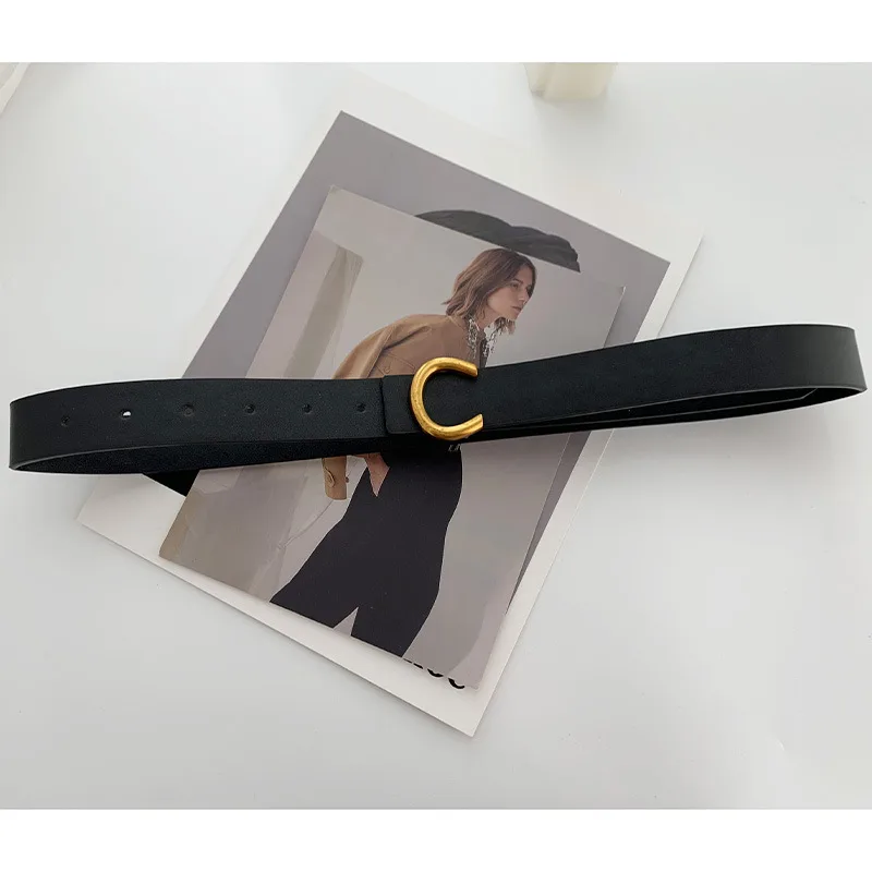 Retro Belt Female C Buckle Korean Version Of Black Casual Women's Trousers With Decorative Blazer Coat Belt - Black