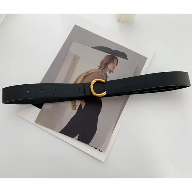 Retro Belt Female C Buckle Korean Version Of Black Casual Women's Trousers With Decorative Blazer Coat Belt Black - Shop at LoveMi