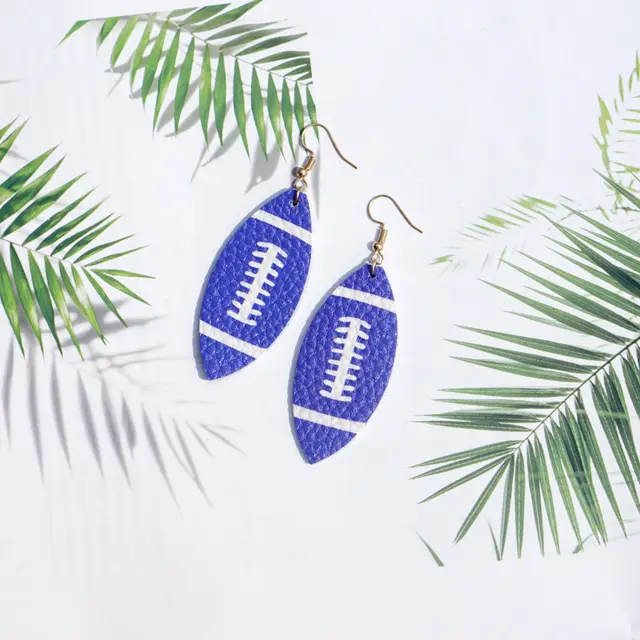 Trendy Soft Football PU Leather Leaf Earrings For Women Multicolor Blue - Shop at LoveMi