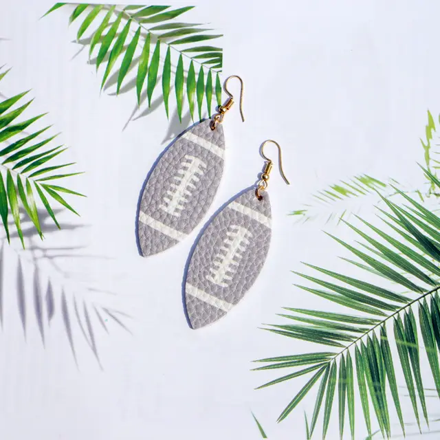 Trendy Soft Football PU Leather Leaf Earrings For Women Multicolor Grey - Shop at LoveMi