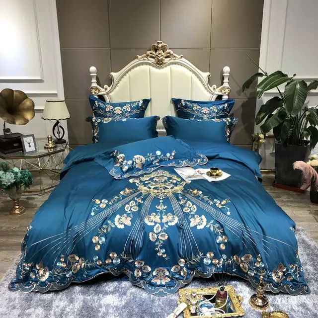 High end Palace Style Embroidery Long staple Cotton Bedding Royal - Shop at LoveMi