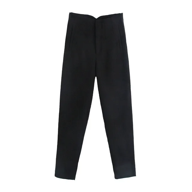 Summer New Style Women's High Waist Dark Buckle Pleated Solid Color Casual Pants Black - Shop at LoveMi