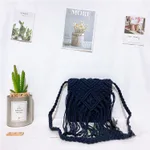 Cotton Thread Tassel Bag Woven Bag With Lid - Blue